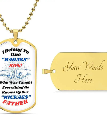 yellow gold graphic dog tag chain.