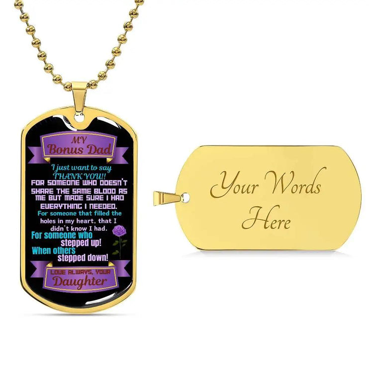 yellow gold graphic dog tag chain.  