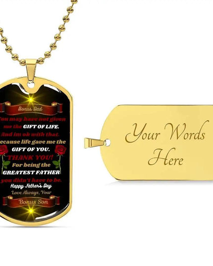 yellow gold graphic dog tag chain. 