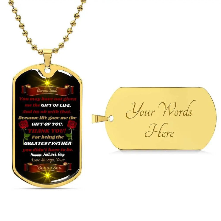 yellow gold graphic dog tag chain. 