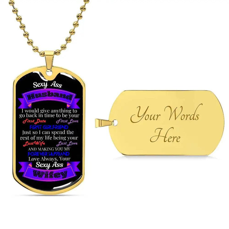 yellow gold graphic dog tag chain