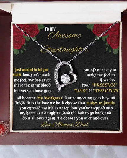 white gold forever love necklace in a mahogany box