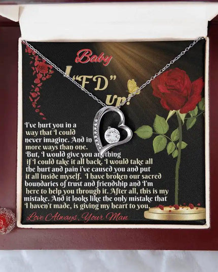 white gold forever love necklace in mahogany box