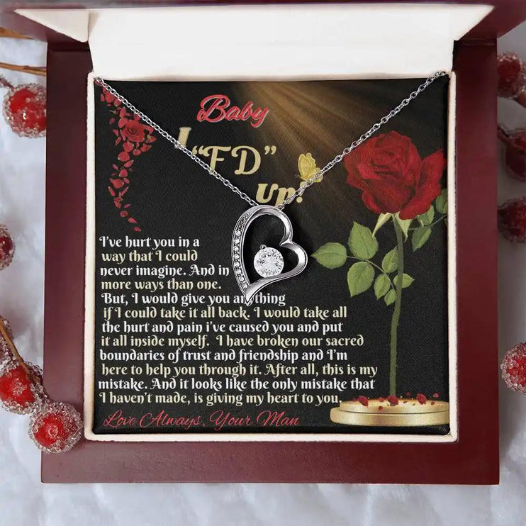 white gold forever love necklace in mahogany box