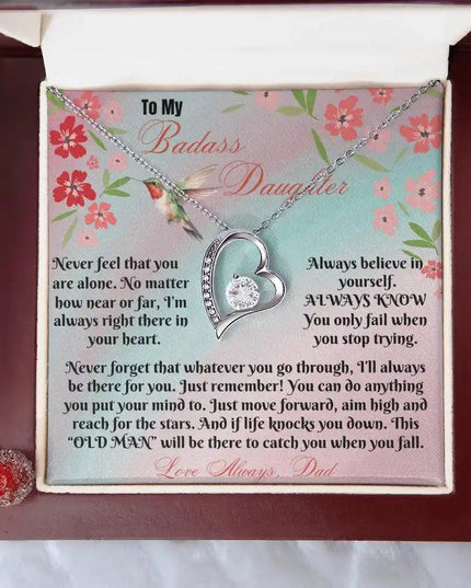 white gold forever love necklace in mahogany box