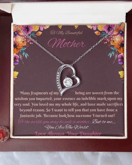 white gold forever love necklace in mahogany box