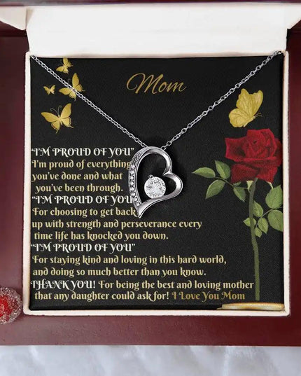 white gold forever love necklace in mahogany box