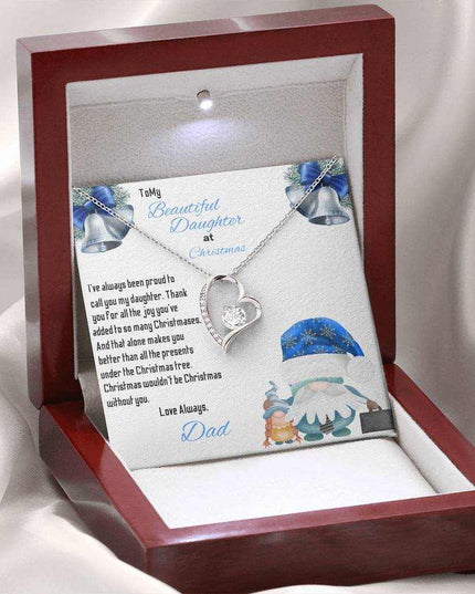 white gold forever love necklace in a luxury box angled left