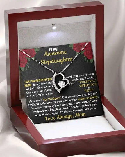 white gold forever love necklace in mahogany box 