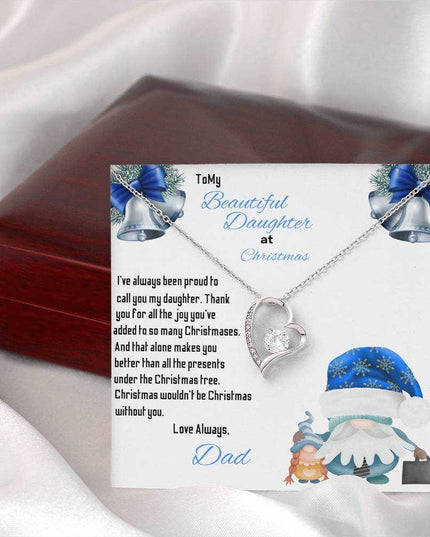 white gold forever love necklace outside of a closed luxury box