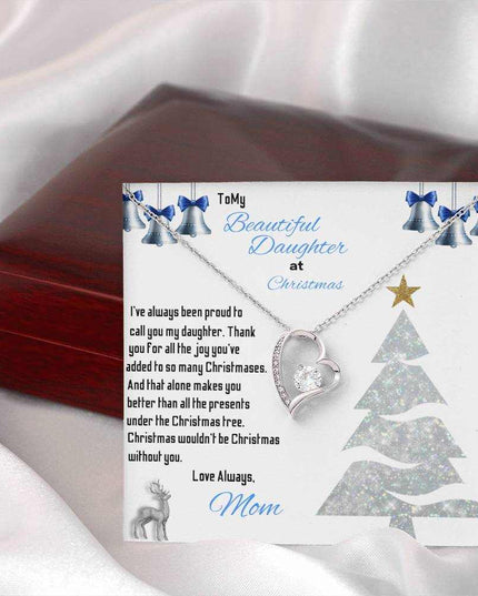 white gold forever love necklace outside of a luxury box 