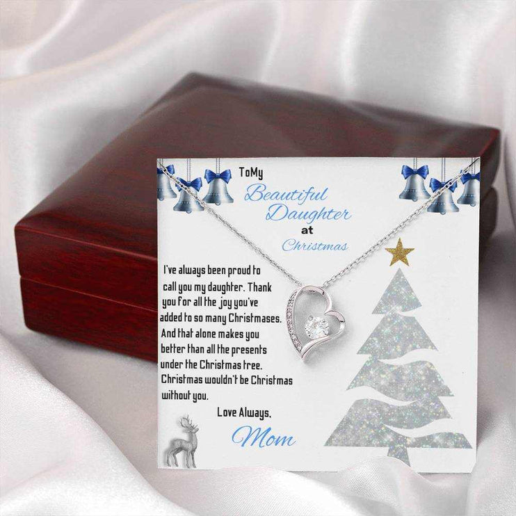 white gold forever love necklace outside of a luxury box 