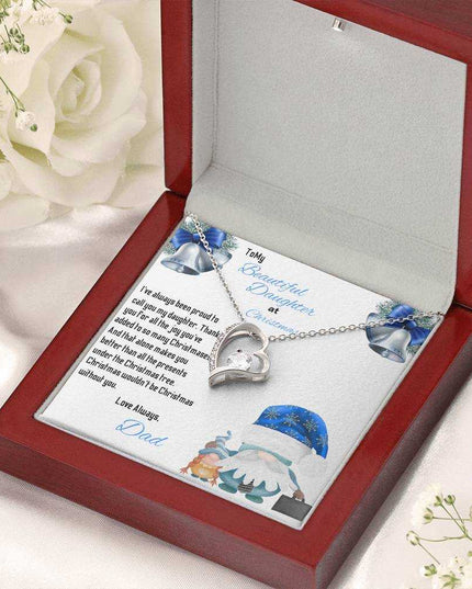 white gold forever love necklace in a luxury box angled right