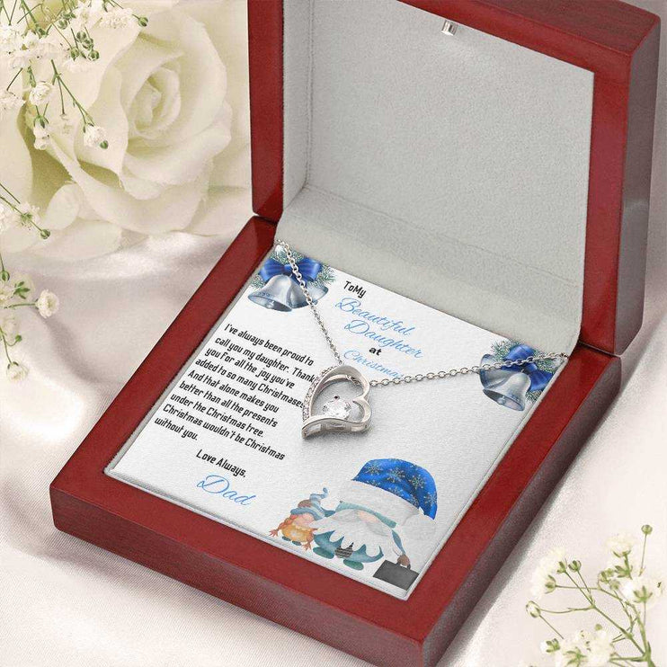 white gold forever love necklace in a luxury box angled right