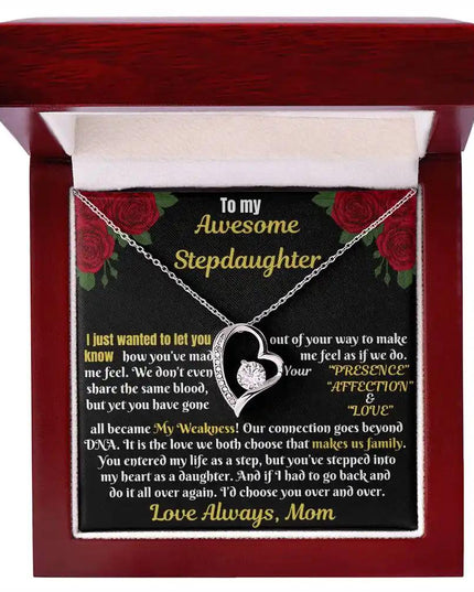 white gold forever love necklace in mahogany box up close