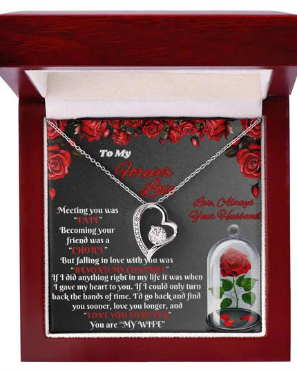 white gold forever love necklace in mahogany box
