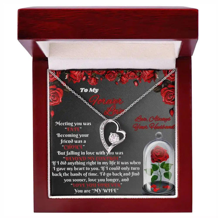 white gold forever love necklace in mahogany box