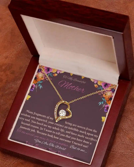 yellow gold forever love necklace in mahogany box