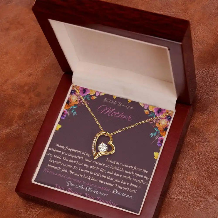 yellow gold forever love necklace in mahogany box