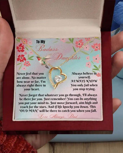 yellow gold forever love necklace in mahogany box