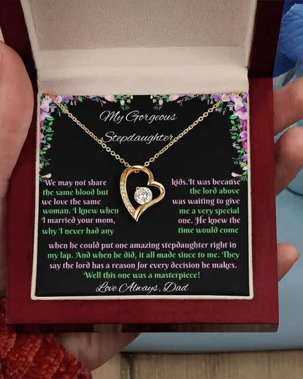 yellow gold forever love necklace in mahogany box