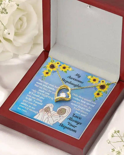 Forever Love Necklace yellow gold mahogany box angled