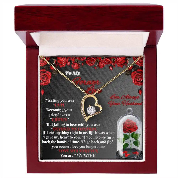 yellow gold forever love necklace in mahogany box