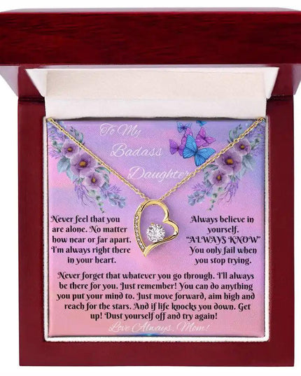 yellow gold forever love necklace in mahogany box