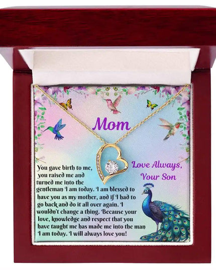 yellow gold forever love necklace in mahogany box