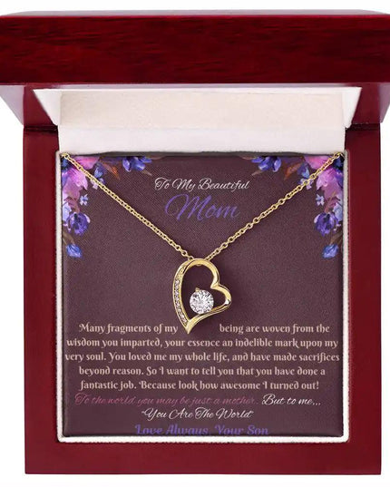 yellow gold forever love necklace in mahogany box