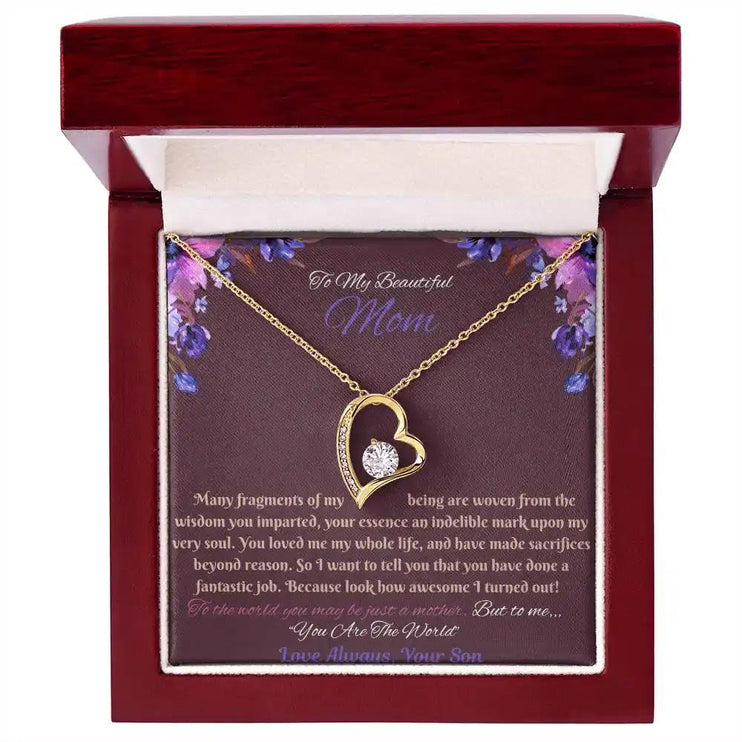 yellow gold forever love necklace in mahogany box