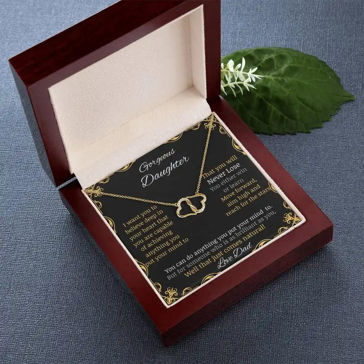 Everlasting Love Necklace with 10k charm in a mahogany box with LED light angle 2 