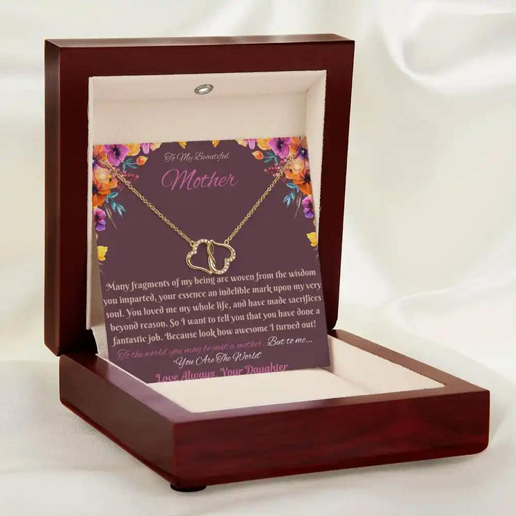 everlasting love necklace in mahogany box angled left