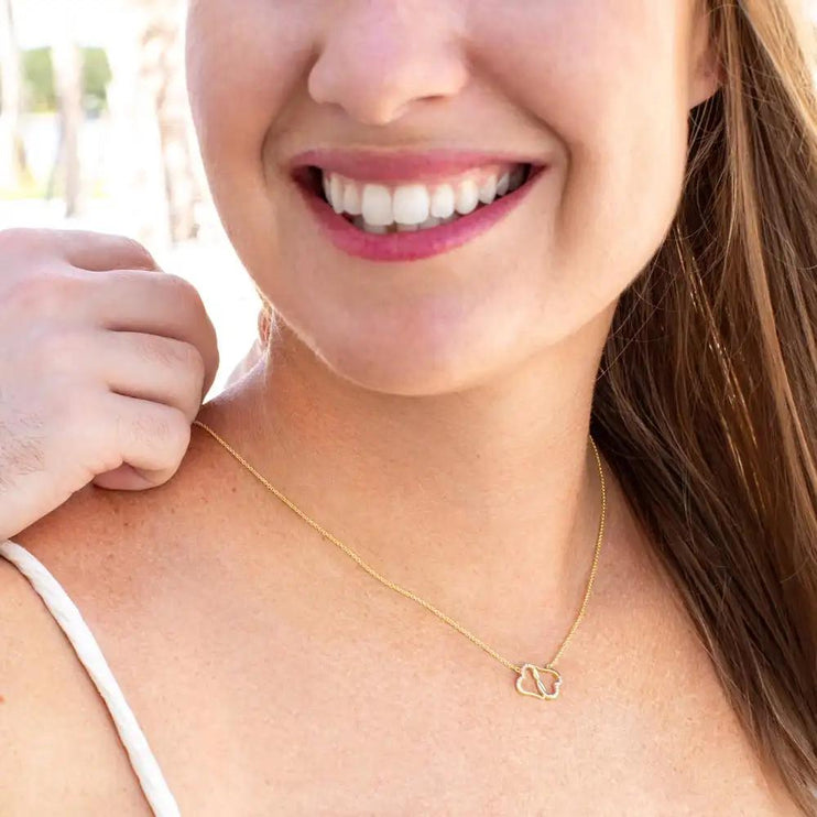 everlasting love necklace on model's front right side