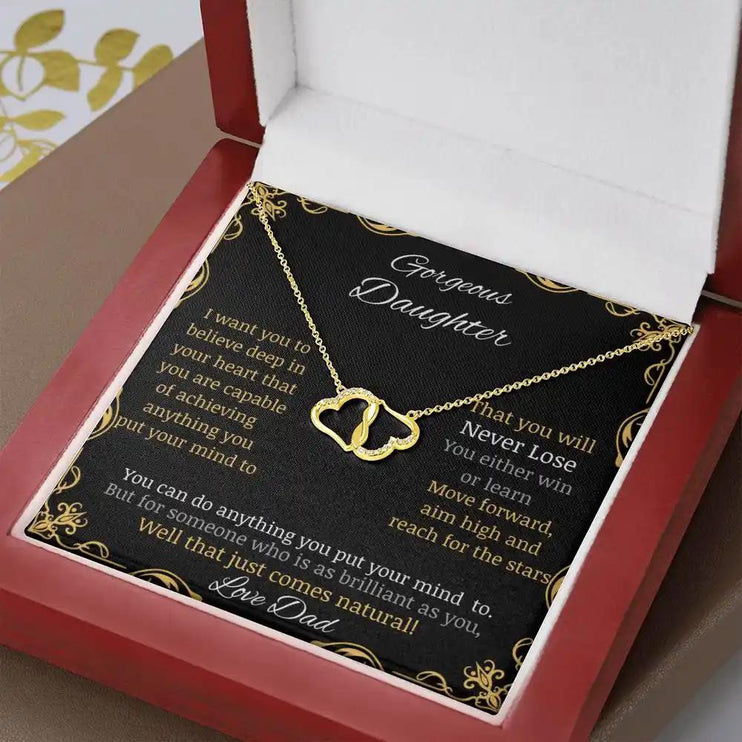 Everlasting Love Necklace with 10k charm in a mahogany box with LED light angle 6