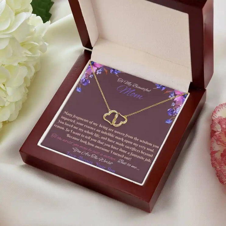 everlasting love necklace in mahogany box angled right