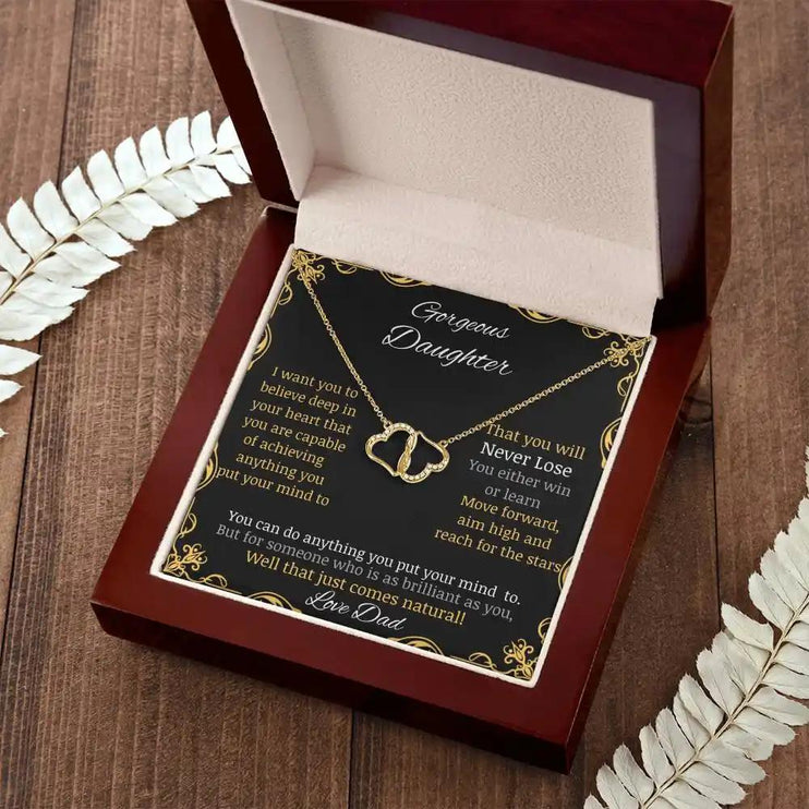 Everlasting Love Necklace with 10k charm in a mahogany box with LED light angle 5