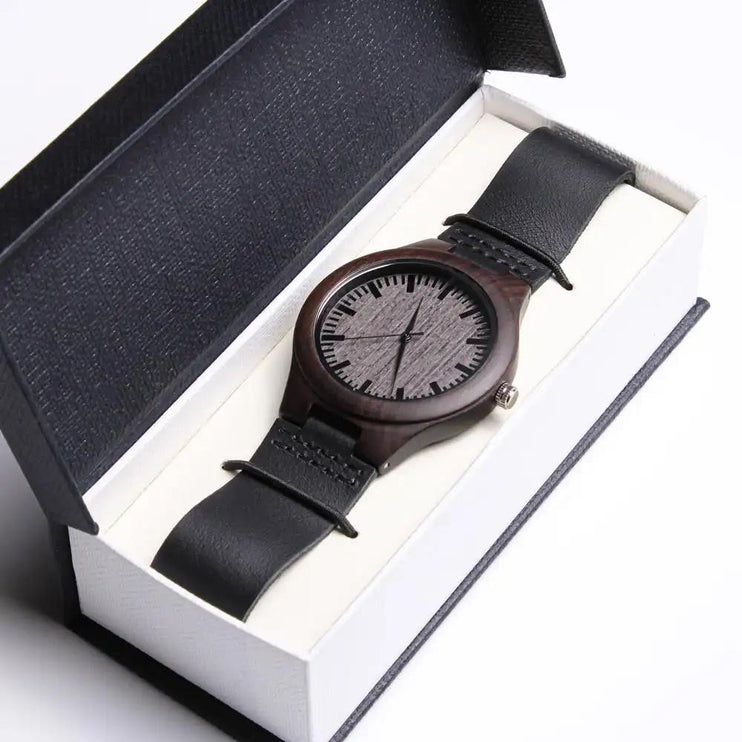 Engraved Wooden Watch in two-tone box