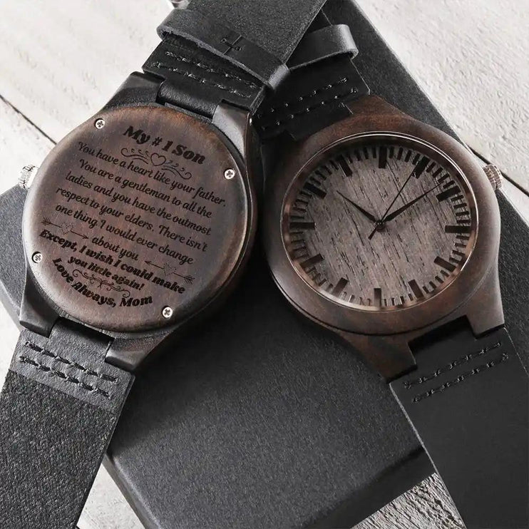 2 Engraved Wooden Watch showing front and back