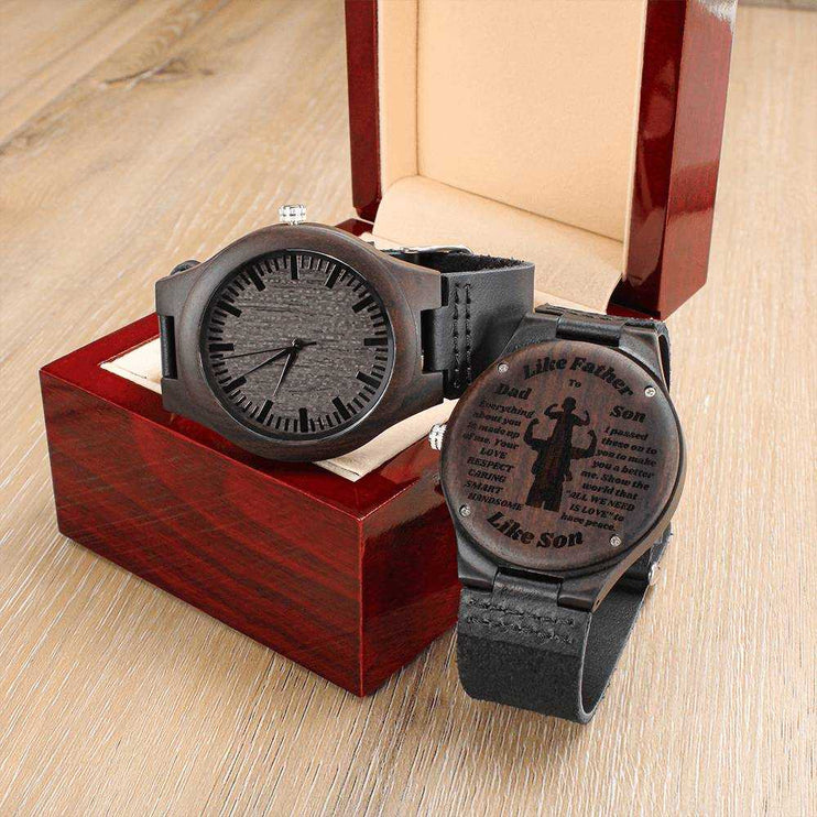 wooden watch engraved with 2 watches in and out of luxury box