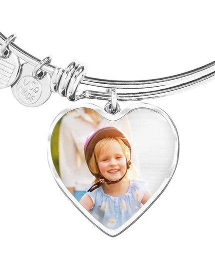  photo upload heart bangles polished stainless-steel close up of heart pendant