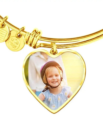 photo upload heart bangles in yellow gold finish close up of pendant