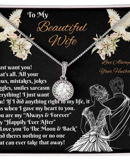white gold eternal hope necklace in a two-tone box up close