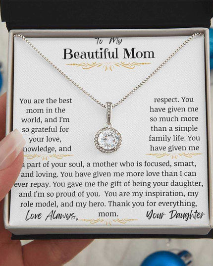 a eternal hope necklace in models hands