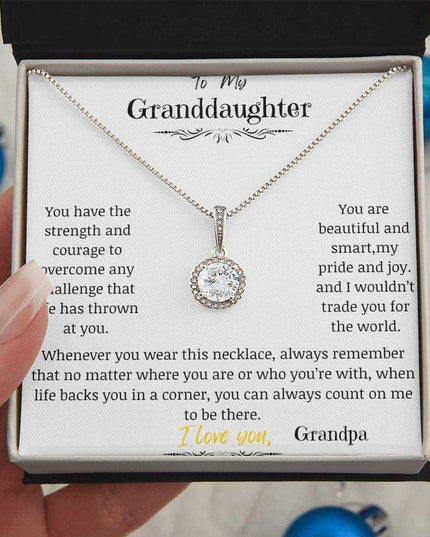 a white gold eternal hope necklace up close