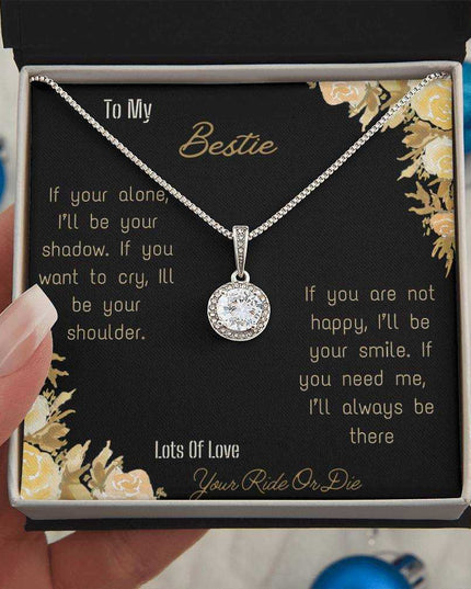 eternal hope necklace with greeting card for bestie in standard box and white gold fsr view