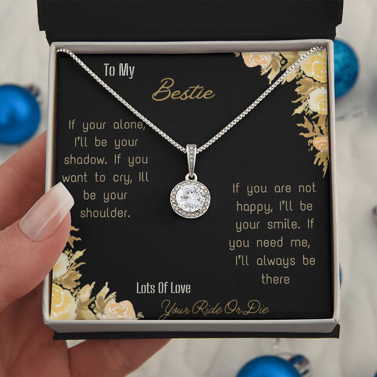 eternal hope necklace with greeting card for bestie in standard box and white gold fsr view