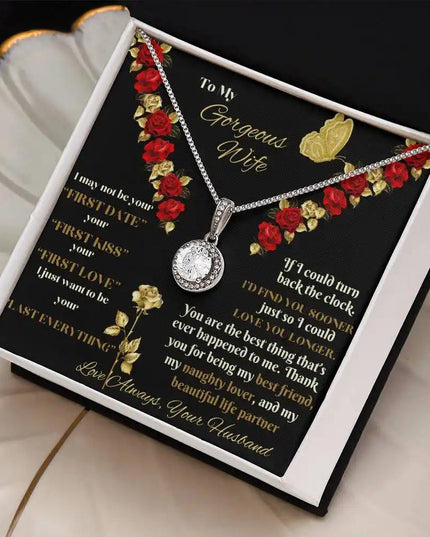 white gold eternal hope necklace in two-tone box angled right