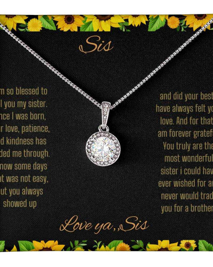 Eternal Hope Necklace on a To Sis from Sis greeting card close up view.