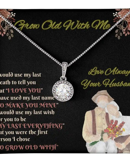 white gold eternal hope necklace in a two-tone box up close